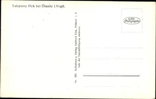 Ak Talsperre Pirk bei Oelsnitz Vogtland, Landschaftsblick