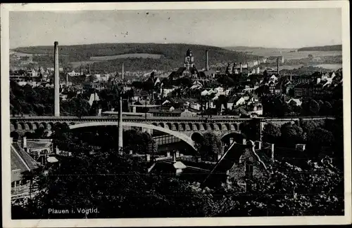 Ak Plauen im Vogtland, König Friedrich August Brücke mit Stadt