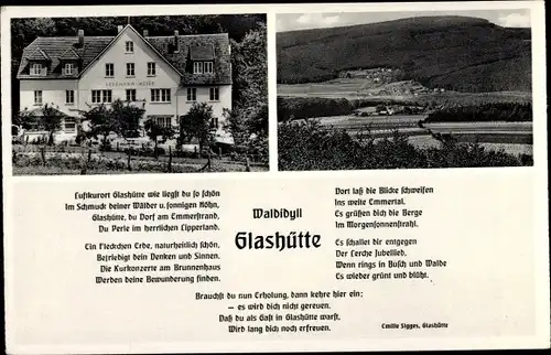 Ak Glashütte in Sachsen, Fremdenheim Lessmann-Meier, Ort mit Umgebung, Waldidyll