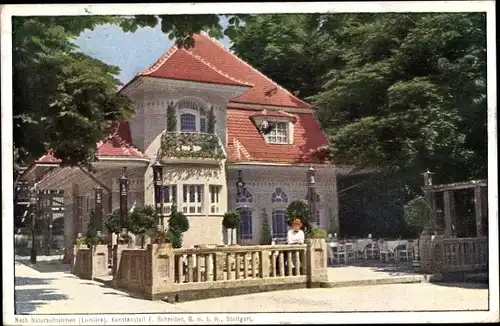 Künstler Ak Stuttgart in Baden Württemberg, Gasthaus, Terrasse, Bauausstellung 1908