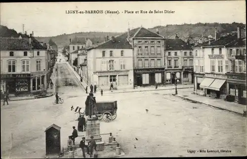 Ak Ligny Meuse, Place et Rue de Saint Dizier