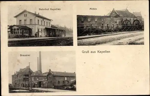 Ak Kapellen Grevenbroich, Bahnhof, Brauerei, Mühle