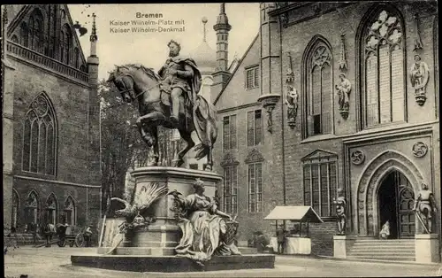 Ak Hansestadt Bremen, Kaiser Wilhelm Platz mit Kaiser Wilhelm Denkmal