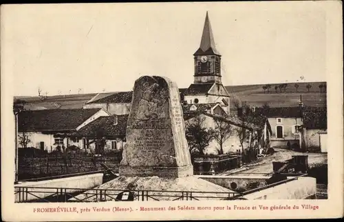 Ak Fromereville les Vallons, Monument des Soldats morts pour la France et Vue generale du Village