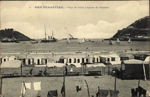 Ak San Sebastian Baskenland, Playa de banos y regatas de balandros