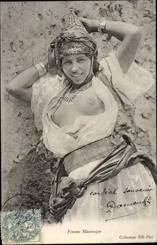 Ak Femme Mauresque, Araberin, Busen, Portrait, Maghreb