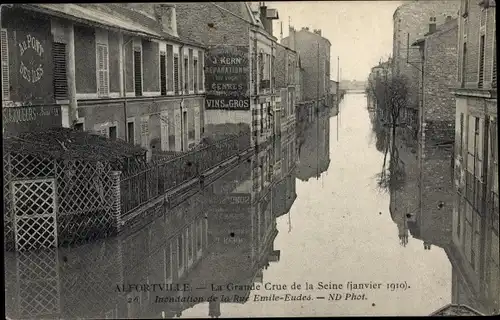 Ak Alfortville Val de Marne, La Grande Crue de la Seine, Inondation de la Rue Emilie Eudes