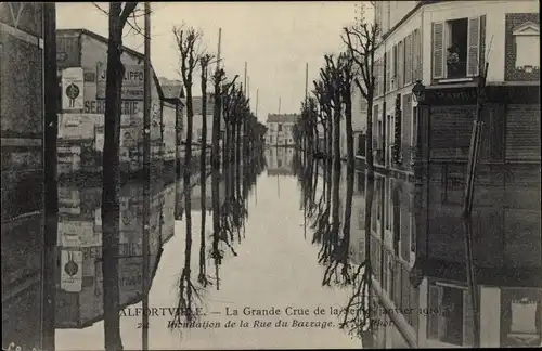 Ak Alfortville Val de Marne, La Grande Crue de la Seine, Inondation de la Rue du Barrage