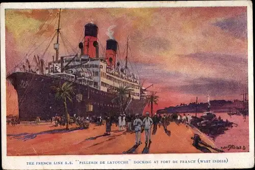 Künstler Ak Fort de France Martinique, SS Pellerin de Latouche docking at the harbour