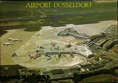 Ak Düsseldorf am Rhein, Flughafen, Fliegeraufnahme