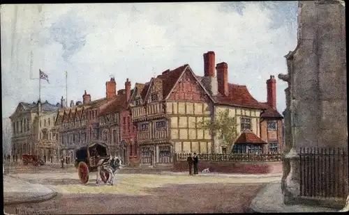 Künstler Ak Stratford upon Avon Warwickshire, Chapel Street, showing Nash's House