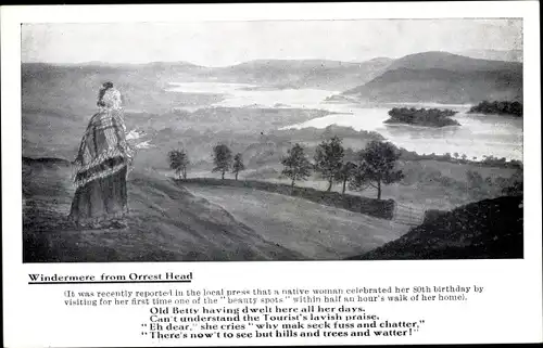 Künstler Ak Windermere Cumbria, View from Orrest Head, Poem, Birthday