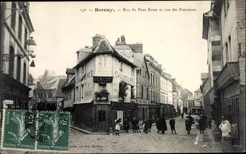 Ak Bernay Eure, Rue du Pont Ravet et rue des Fontaines