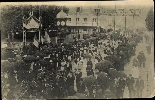 Ak Sens Yonne, Concours de Gymnastique 1908, Festumzug, Turnfest