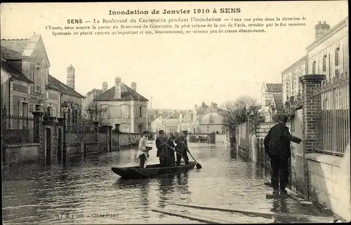 Ak Sens Yonne, Inondation 1910, Hochwasser, Boulevard du Centenaire