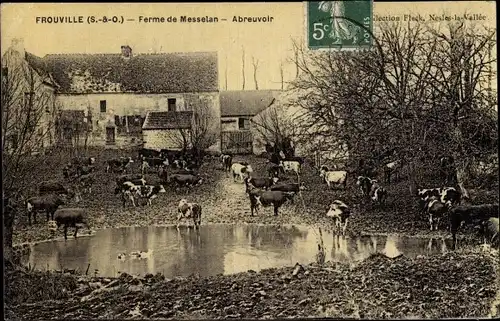 Ak Frouville Val d'Oise, Ferme de Messelan, Abreuvoir