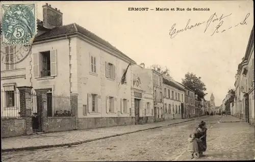 Ak Ermont Val d’Oise, Mairie et Rue de Sannois