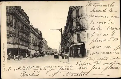 Ak Saint Mandé Val de Marne, Grande Rue vers la Mairie