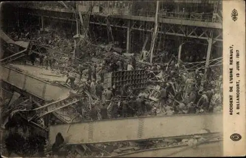 Ak Billancourt Hauts de Seine, Accident de l'Usine Renault 1917