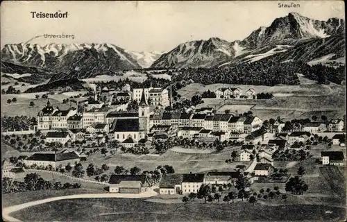 Künstler Ak Teisendorf in Oberbayern, Panorama, Untersberg, Staufen
