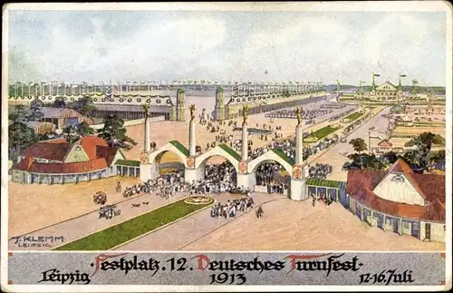 Künstler Ak Klemm, Leipzig, 12. Deutsches Turnfest 1913, Blick auf den Festplatz