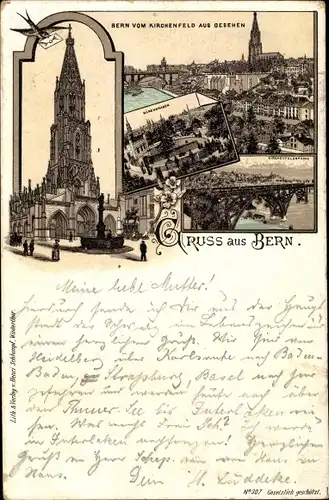 Litho Bern Schweiz, Kirche, Brücke, Teilansicht