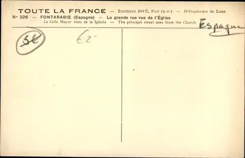 Ak Fuenterrabia Baskenland, La grande rue vue de l'Eglise