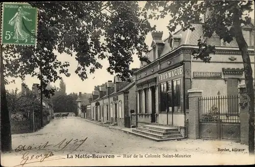 Ak Lamotte Beuvron Loir et Cher, Rue de la Colonie Saint Maurice, Pharmacie