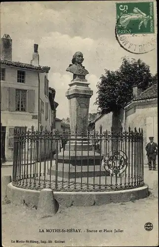 Ak La Mothe Saint Héray Deux Sèvres, Statue et Place Jallet