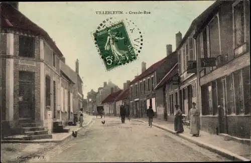 Ak Villeblevin Yonne, Grande Rue