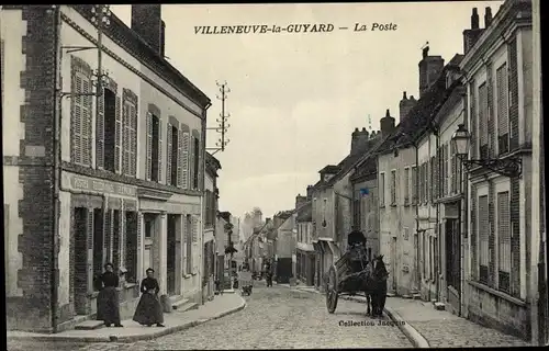 Ak Villeneuve la Guyard Yonne, La Poste, Pferdefuhrwerk