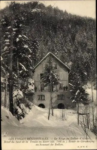 Ak Saint Maurice sur Moselle Vosges, Ballon d'Alsace, Hotel du Saut de la Truite en hiver