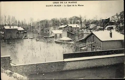 Ak Saint Maur des Fossés Val de Marne, Crue de la Marne, Le Quai de la Marne