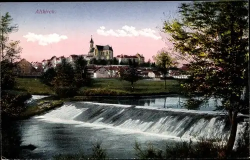 Ak Altkirch Elsass Haut Rhin, Panorama vom Ort, Wehr