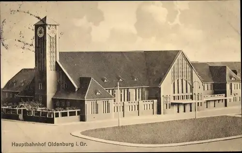 Ak Oldenburg in Niedersachsen, Blick auf den Hauptbahnhof, Straßenseite