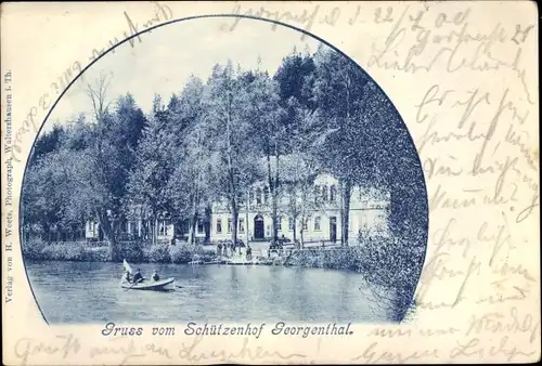 Ak Georgenthal in Thüringen, Gasthaus Schützenhof, Ruderboot