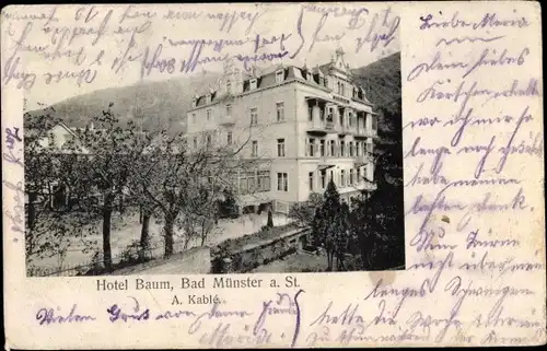 Ak Bad Münster am Stein Ebernburg Bad Kreuznach in Rheinland Pfalz, Hotel Baum, A. Kablé