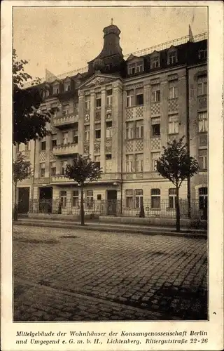 Ak Berlin Lichtenberg, Wohnhäuser der Konsumgenossenschaft, Rittergutstraße 22