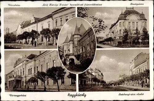 Ak Carei Nagykaroly Rumänien, Schloss, Straßenpartie, Bank, Markt