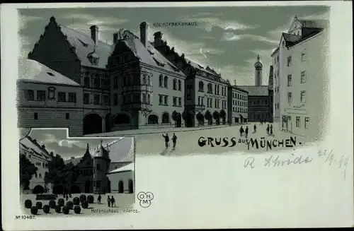 Mondschein Litho München Bayern, Königliches Hofbräuhaus, Innenhof