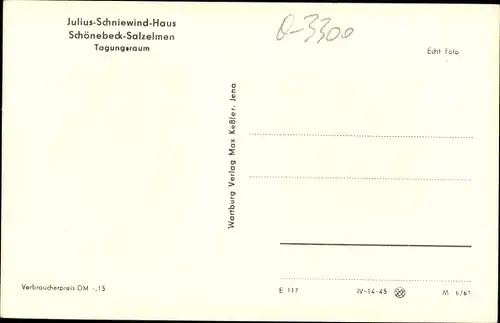 Ak Salzelmen Schönebeck an der Elbe, Julius Schniewindhaus, Tagungsraum