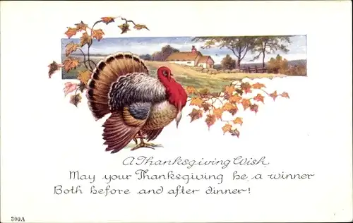 Ak Thanksgiving, Truthahn, Pute, Landschaft