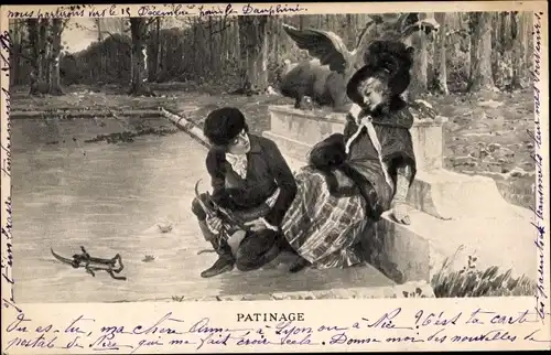 Künstler Ak Patinage, Frauen beim Eislaufen, Schlittschuhe