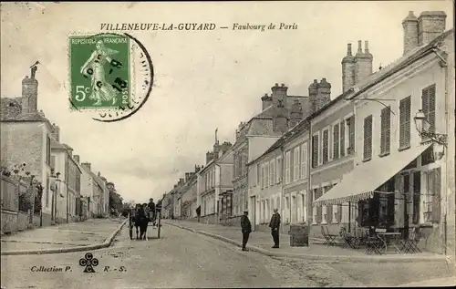 Ak Villeneuve la Guyard Yonne, Faubourg de Paris, Café