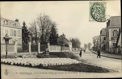 Ak Dourdan Essonne, Avenue de Paris, Route de Roinville