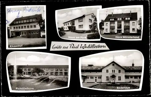 Ak Bad Waldliesborn Lippstadt Nordrhein Westfalen, Klusenhof, Haus am Park, Badehaus, Kurmittelhaus