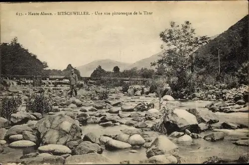 Ak Bitschwiller Haut Rhin, vue de la Thur