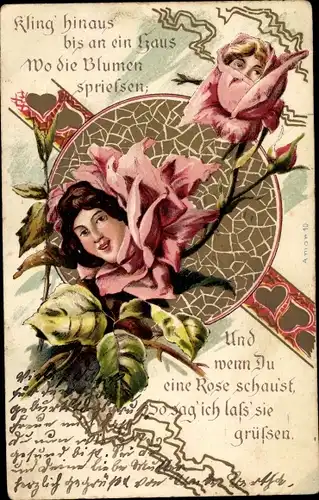 Litho Und wenn du eine Rose schaust, so sag ich lass sie grüßen