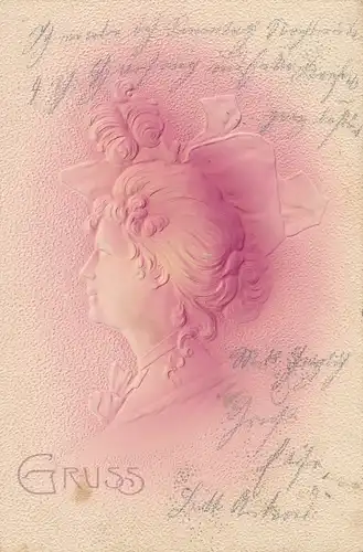 Präge Ak Frauenportrait, seitliches Profil