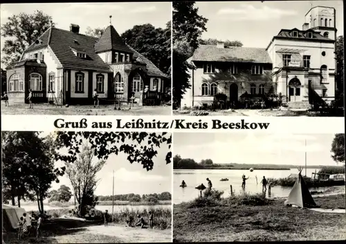Ak Leißnitz Friedland in Brandenburg, Pflegeheim, Strandpartie, Zelten